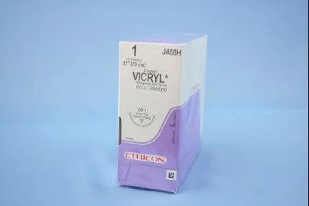 J & J Healthcare Systems - Coated Vicryl - J468h - Absorbable Suture With Needle Coated Vicryl Polyglactin 910 Cp-1 1/2 Circle Reverse Cutting Needle Size 1 Braided