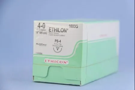 J & J Healthcare Systems - Ethilon - 1603g - Nonabsorbable Suture With Needle Ethilon Nylon Ps-4 1/2 Circle Reverse Cutting Needle Size 4 - 0 Monofilament