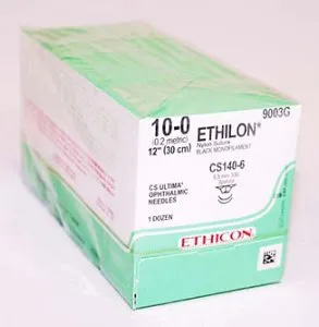 J & J Healthcare Systems - Ethilon - 9003g - Nonabsorbable Suture With Needle Ethilon Nylon Cs140-6 3/8 Circle Opthalmic Spatula Needle Size 10 - 0 Monofilament