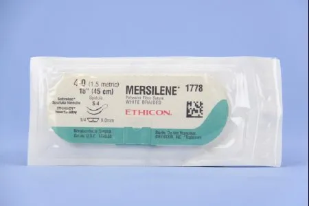 J & J Healthcare Systems - Mersilene - 1778g - Nonabsorbable Suture With Needle Mersilene Polyester S-4 1/4 Circle Spatula Needle Size 4 - 0 Braided