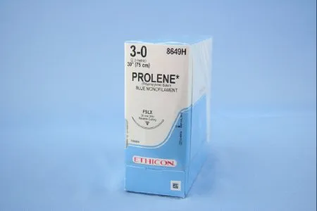 J & J Healthcare Systems - Prolene - 8649h - Nonabsorbable Suture With Needle Prolene Polypropylene Fslx 3/8 Circle Reverse Cutting Needle Size 3 - 0 Monofilament